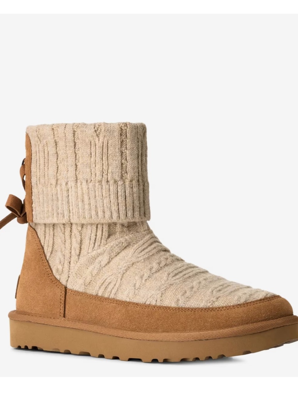 UGG CLASSIC MINI CABELLE KNIT BOOTIES IN neutral nude brown/chestnut SZ 7 NEW